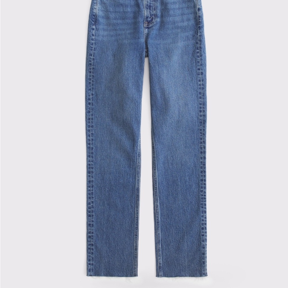 Abercrombie & Fitch High-Rise Straight-Leg Jeans in Medium Blue